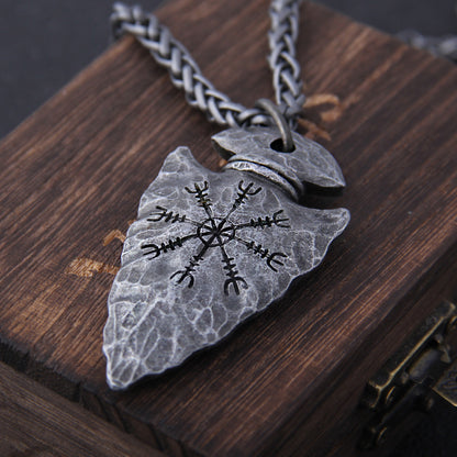 Viking Compass Rune Hammer Metal Necklace Vintage Pendant